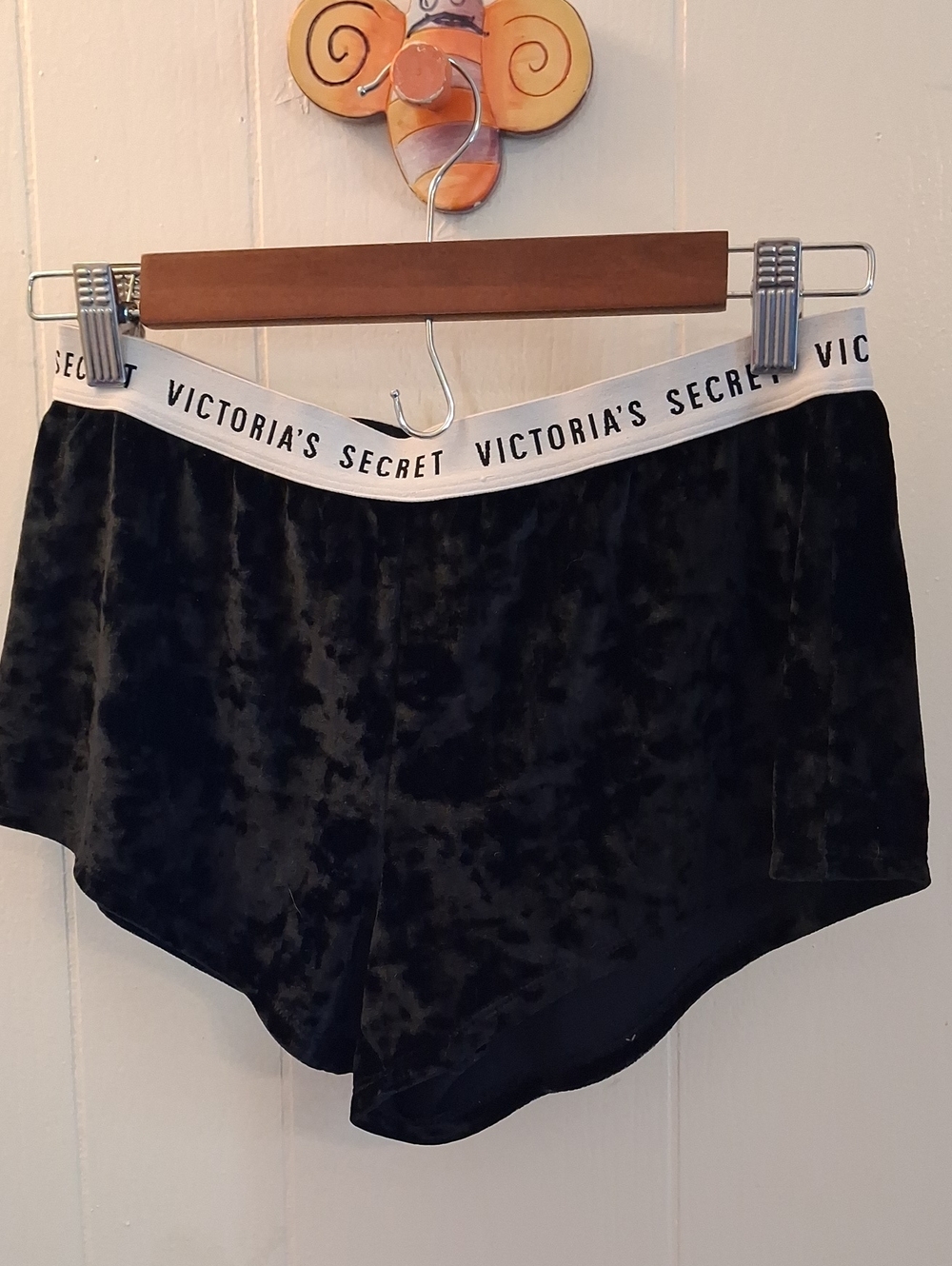 Victoria's Secret Black Velvet Logo Waistband Shorts
